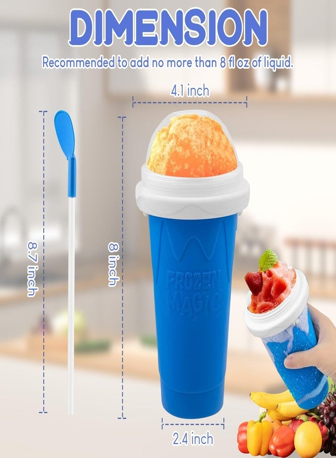 FANS-ONE Slushie Cup, 2 Pack Slushy Maker Cups, DIY Magic Squeeze Cups for Juice Milk Yogurt Make, Portable Double Layer Smoothie Cup with Lid & Straw for Kids Friends Family (Blue+New Pink) - Image 5